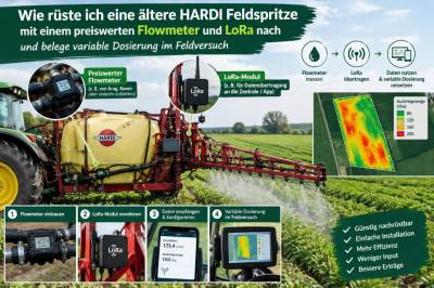 Wie rüste ich eine ältere hardi feldspritze mit einem preiswerten flowmeter und lora nach und belege variable dosierung im feldversuch