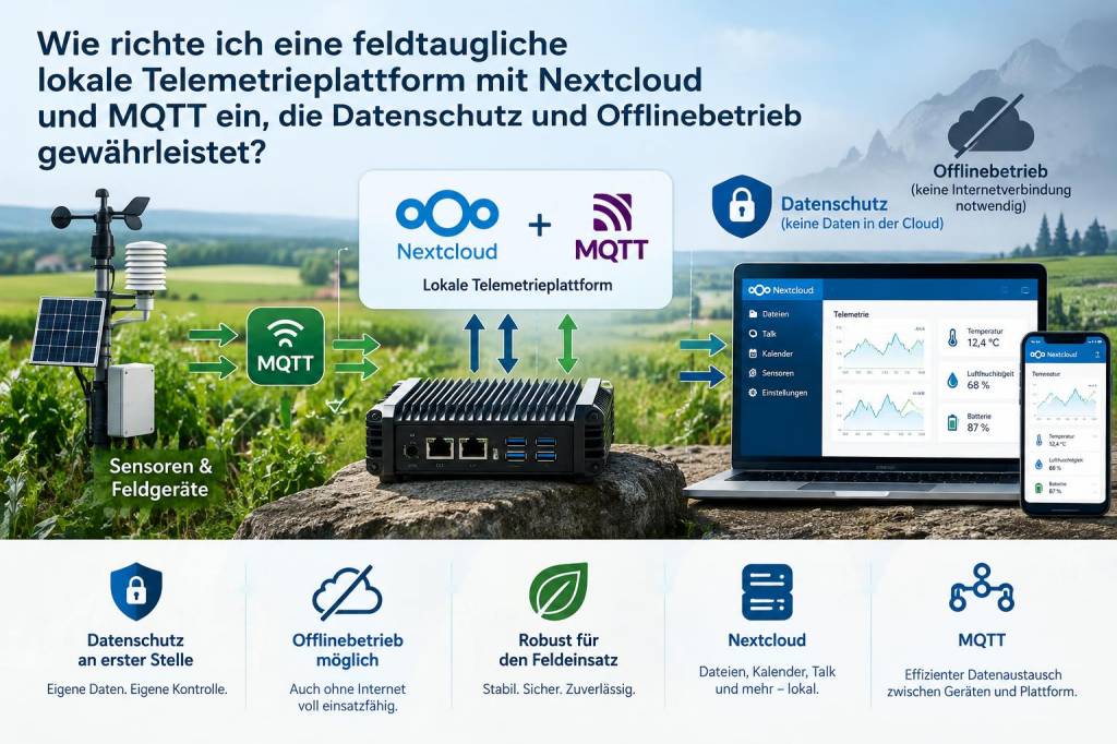 Wie richte ich eine feldtaugliche lokale telemetrieplattform mit nextcloud und mqtt ein, die datenschutz und offlinebetrieb gewährleistet