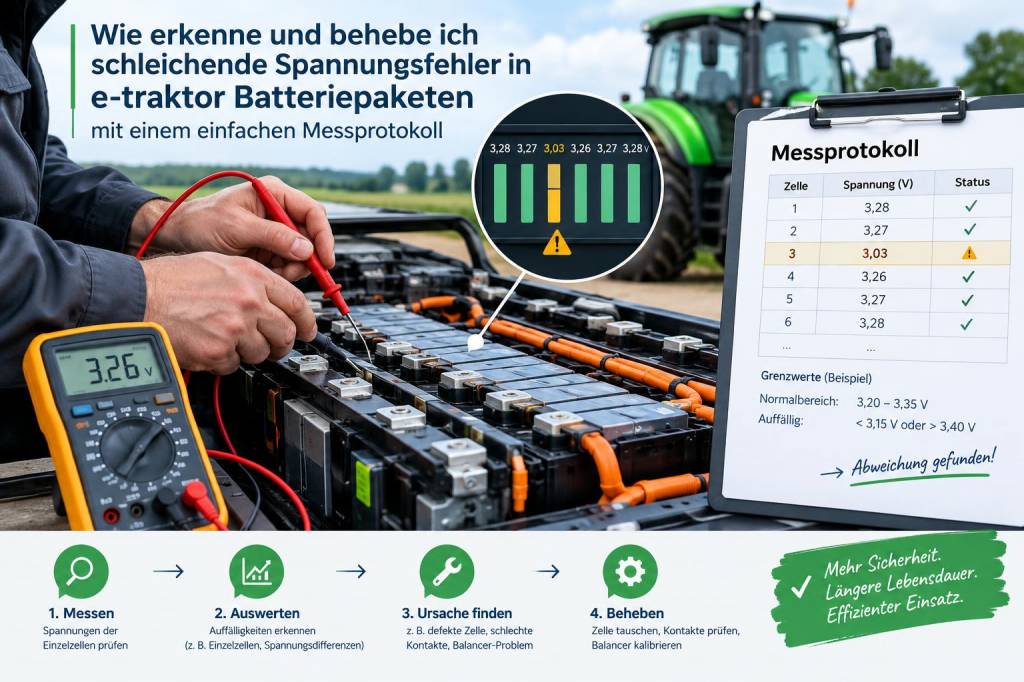 Wie erkenne und behebe ich schleichende spannungsfehler in e‑traktor batteriepaketen mit einem einfachen messprotokoll